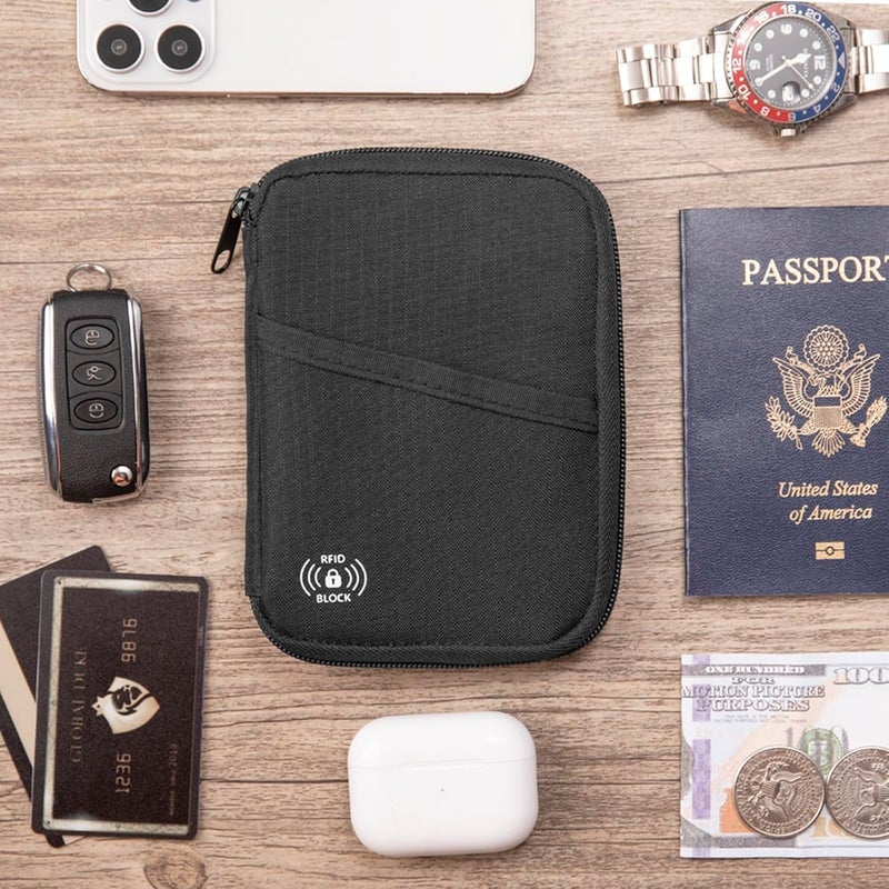 FIREDOG Passport Holder & Travel Wallet with RFID Blocking - Premium Document Organizer Case for Men and Women - Multiple Card Slots, Holds Passports, Cards, Tickets, ID, Cash Holder(Black) - Image 4